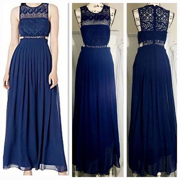 Aidan Mattox Navy Lace Cut-Out Dress Size 6 - Picture 1 of 12